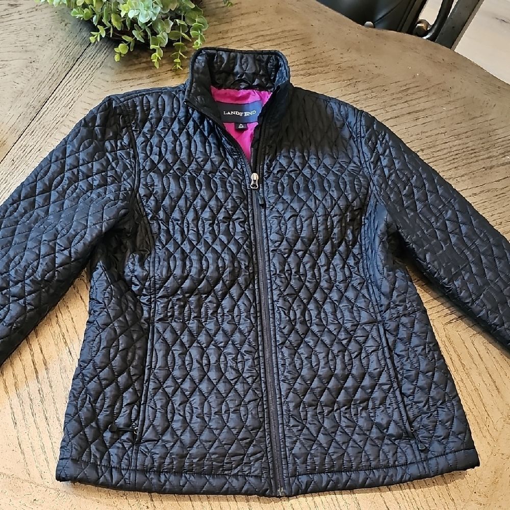 Lands' End Black Quilted Jacket Size M